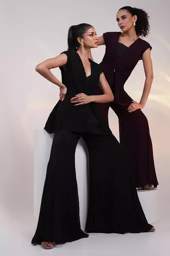Black embroidered chinon co ord set