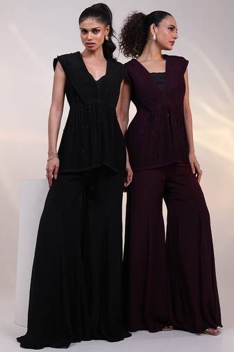 Black embroidered chinon co ord set