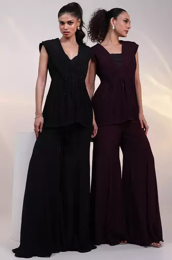 Black embroidered chinon co ord set