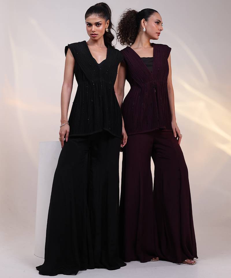 Black embroidered chinon co ord set