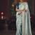 sky blue silk blend with heavy embroidery work wedding wear designer saree