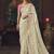 off white silk blend with heavy embroidery work wedding wear designer saree