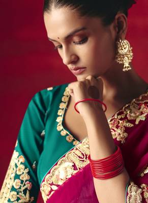 rani pink fancy saree with sequins dhaga & thread embroidered butti and designer blouse 4