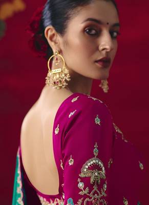 peacock green fancy saree with sequins dhaga & thread embroidered butti and designer blouse 3