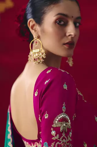 peacock green fancy saree with sequins dhaga & thread embroidered butti and designer blouse