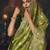 olive silk blend with heavy embroidery work wedding wear designer saree