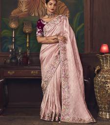 lavender silk blend with heavy embroidery work wedding wear designer saree