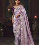 lavender silk blend with heavy embroidery work wedding wear designer saree