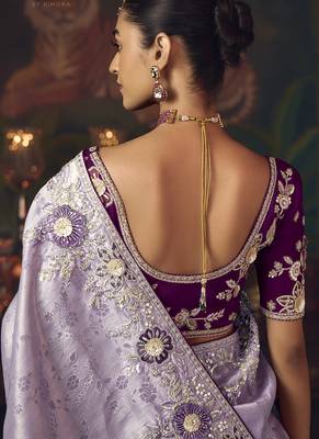 lavender silk blend with heavy embroidery work wedding wear designer saree 5