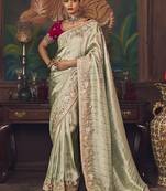 silver silk blend with heavy embroidery work wedding wear designer saree