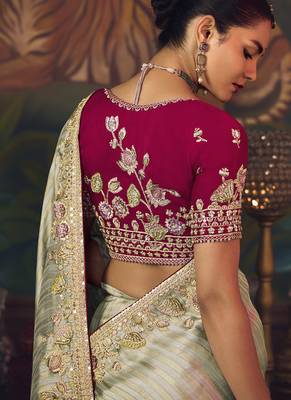 silver silk blend with heavy embroidery work wedding wear designer saree 3