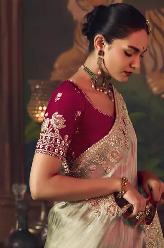 silver silk blend with heavy embroidery work wedding wear designer saree