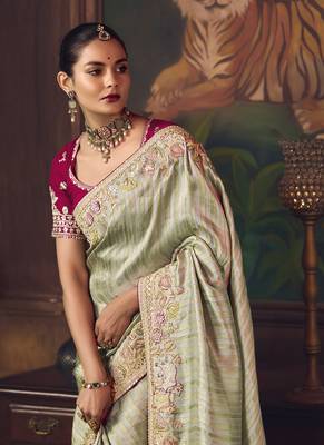 silver silk blend with heavy embroidery work wedding wear designer saree 5