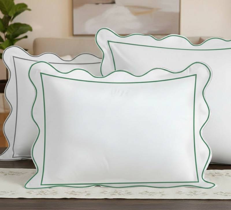 400TC Cotton Scallop Embroidery & Border Sateen Solid Pillow Sham