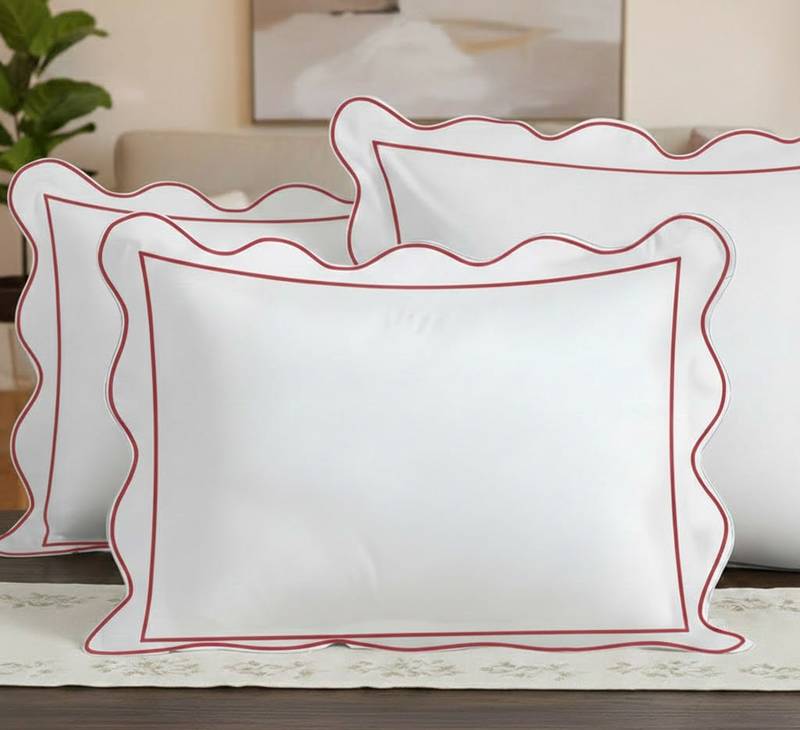 400TC Cotton Scallop Embroidery & Border Sateen Solid Pillow Sham