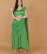 Leaf green crepe embroidered blouse with crepe drape skirt and georggette drape duppatta
