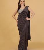 Dark grey crepe corset and saree with sequins cutdana and pearl embroidery