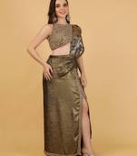 Multicolor crepe drape skirt blouse set with pearl sequin embroidery