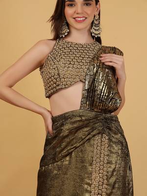 Multicolor crepe drape skirt blouse set with pearl sequin embroidery 2