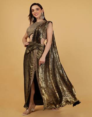 Multicolor crepe drape skirt blouse set with pearl sequin embroidery 3