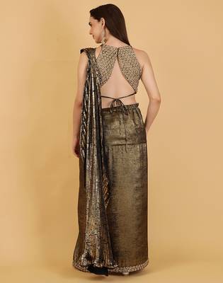 Multicolor crepe drape skirt blouse set with pearl sequin embroidery 4
