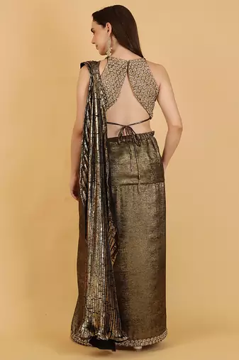 Multicolor crepe drape skirt blouse set with pearl sequin embroidery