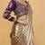 Gold and purple drape saree blouse set with dabka beads and cutdana embroidery