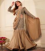 Mouse colour satin organza drape saree set with cutdana sequin and bead work