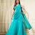 Teal  green organza drape skirt set with hand work blouse and dupatta