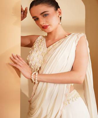 Ivory crepe pearlwork  sharara set 2