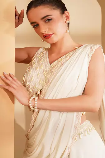 Ivory crepe pearlwork  sharara set