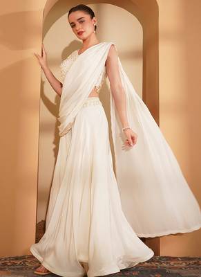 Ivory crepe pearlwork  sharara set 3