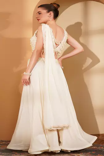 Ivory crepe pearlwork  sharara set