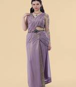 Mauve shimmer georgette draped saree with crystal embroidery