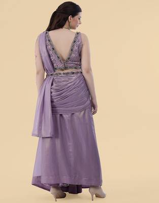 Mauve shimmer georgette draped saree with crystal embroidery 4