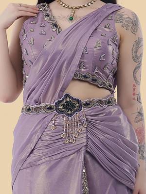 Mauve shimmer georgette draped saree with crystal embroidery 5