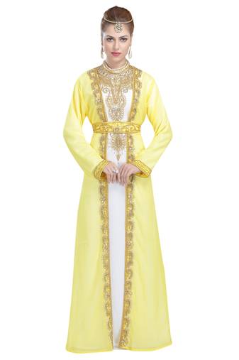 Georgette yellow embroidered stone work jacket and belt