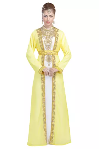 Georgette yellow embroidered stone work jacket and belt