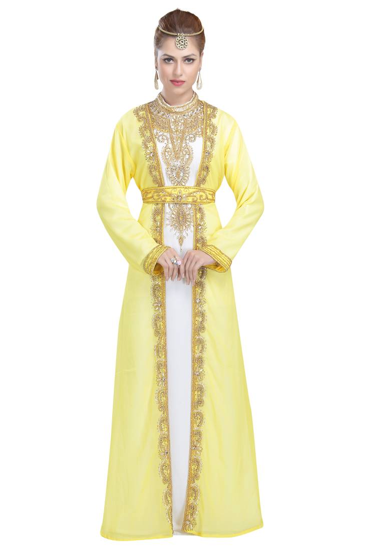 Georgette yellow embroidered stone work jacket and belt