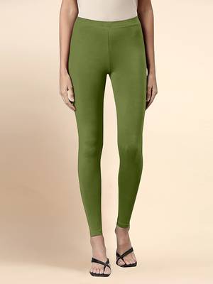 ArmyGreen Microfiber elastane stretch soft ankle length leggings with ultrasoft waistband 1