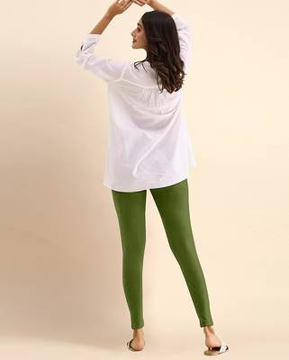 ArmyGreen Microfiber elastane stretch soft ankle length leggings with ultrasoft waistband 2