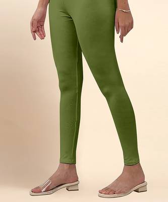 ArmyGreen Microfiber elastane stretch soft ankle length leggings with ultrasoft waistband 3