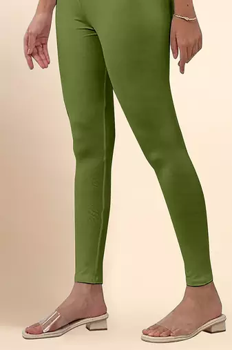 ArmyGreen Microfiber elastane stretch soft ankle length leggings with ultrasoft waistband