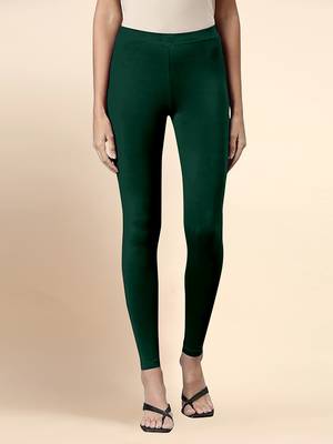 DarkGreen Microfiber elastane stretch soft ankle length leggings with ultrasoft waistband 1