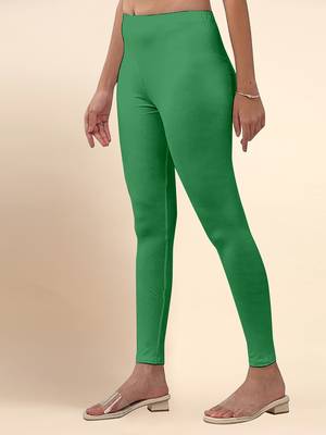 Green Microfiber elastane stretch soft ankle length leggings with ultrasoft waistband 3