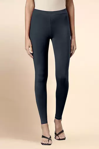 Grey Microfiber elastane stretch soft ankle length leggings with ultrasoft waistband