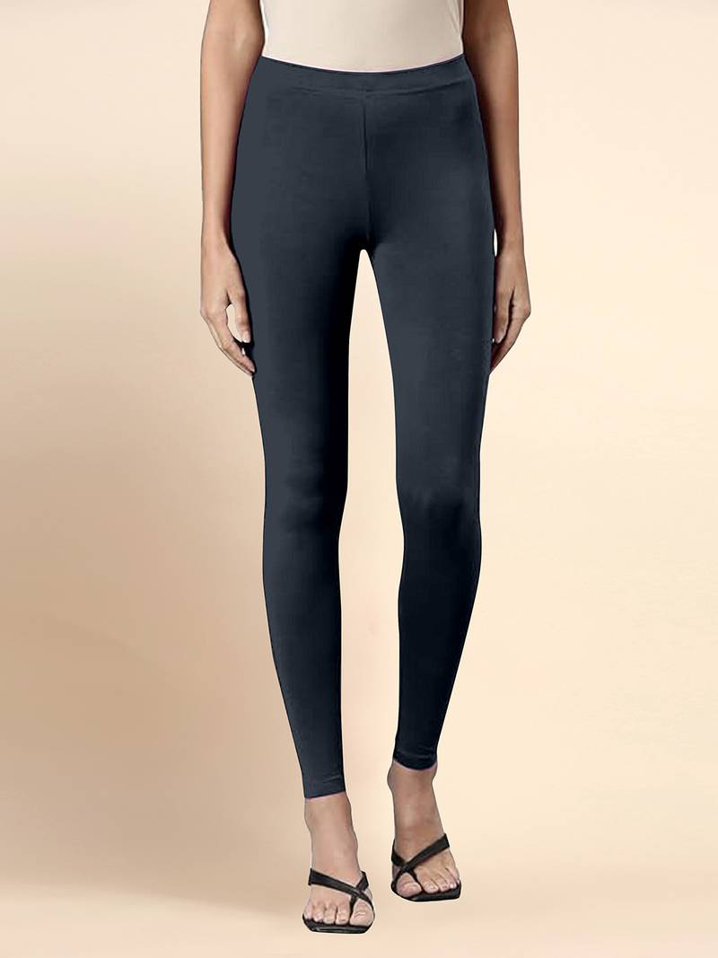 Grey Microfiber elastane stretch soft ankle length leggings with ultrasoft waistband