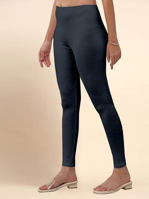 Grey Microfiber elastane stretch soft ankle length leggings with ultrasoft waistband 3