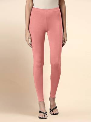 LightPink Microfiber elastane stretch soft ankle length leggings with ultrasoft waistband 1