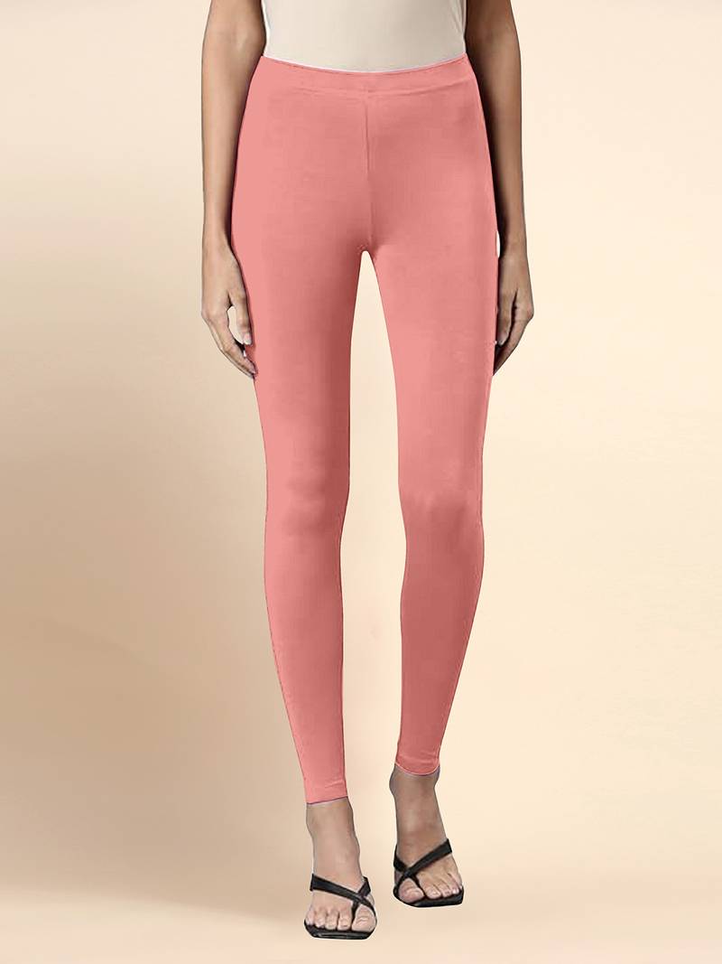 LightPink Microfiber elastane stretch soft ankle length leggings with ultrasoft waistband
